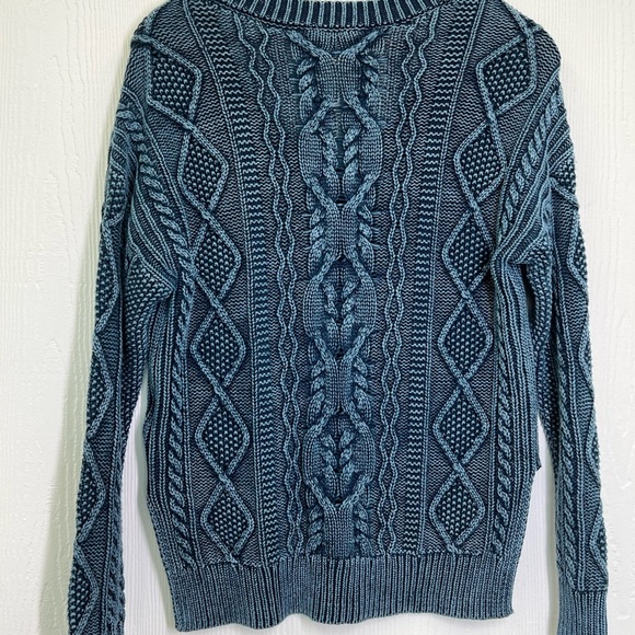 Anthropologie- Pilcro Blue Washed Out Cable Knit Long Sleeve Sweater Size XS - Picture 11 of 11